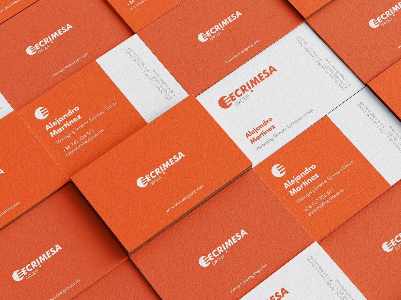 Branding industrial de Ecrimesa Group en las tarjetas de visita