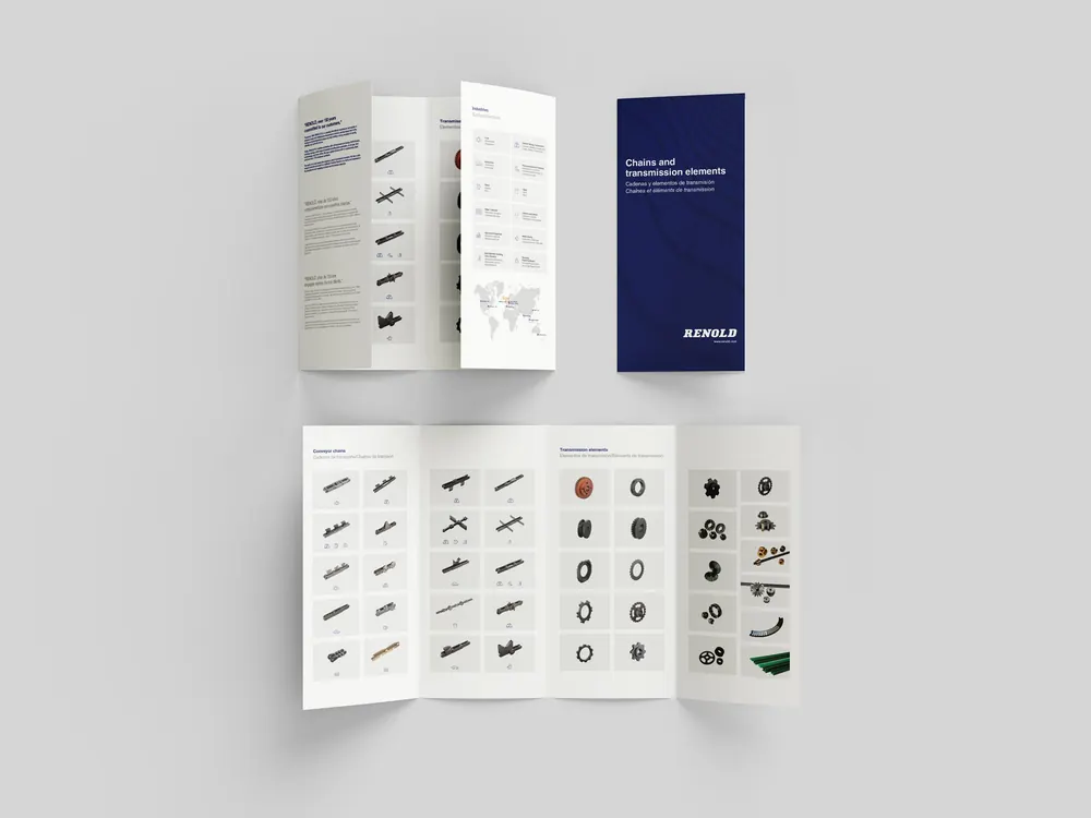 Marketing industrial: tríptico de cadenas y transmisión de Renold