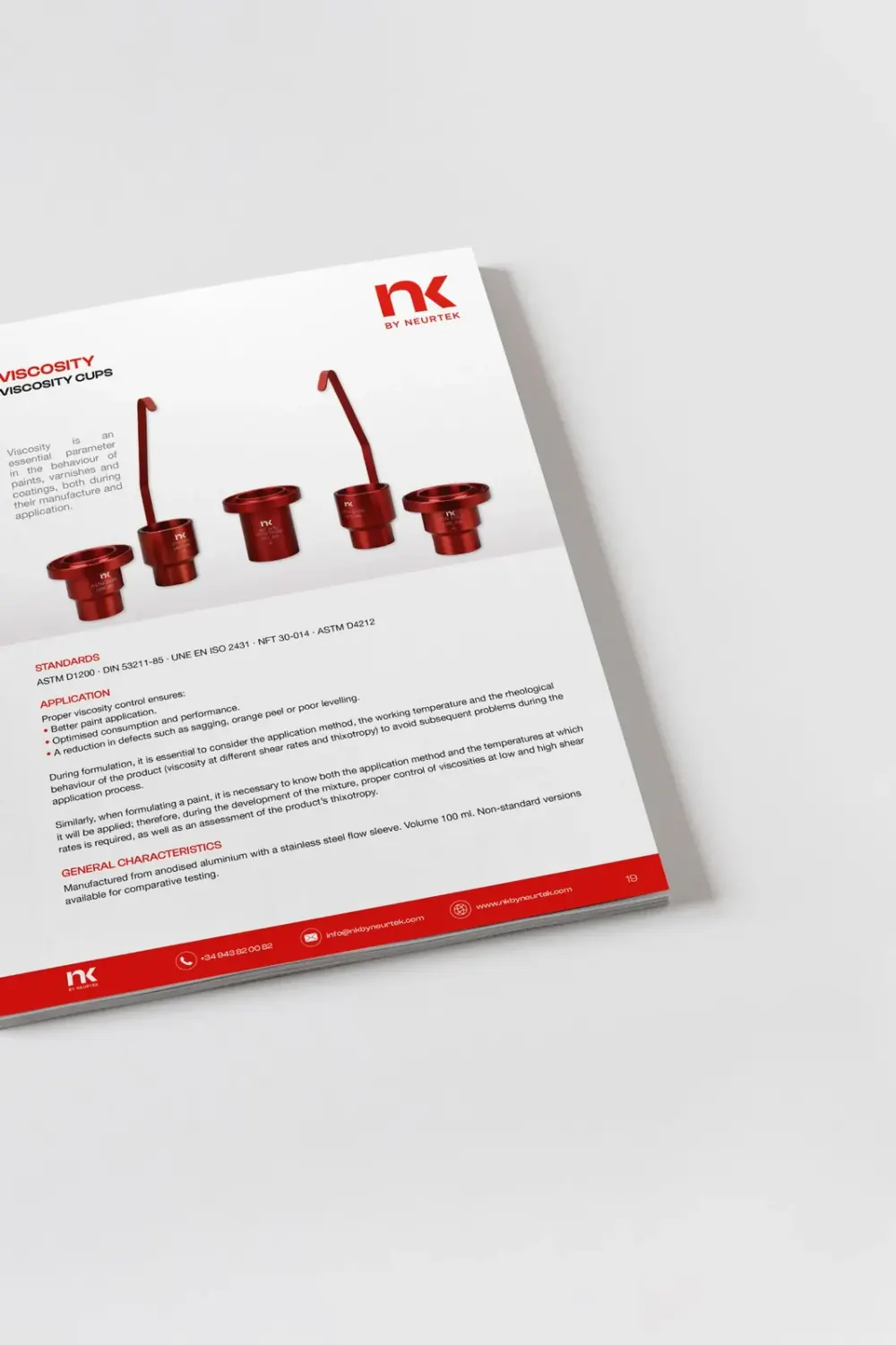 Estrategia de marketing B2B: página del catálogo de NK dedicada a las copas de viscosidad